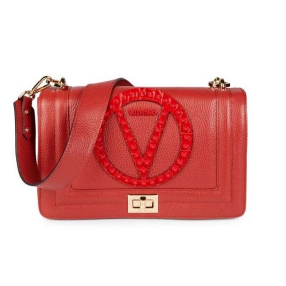 VALENTINO BY MARIO VALENTINO Alice Rock Pebbled-Leather Shoulder Bag in Lipstick - Picture 1 of 12